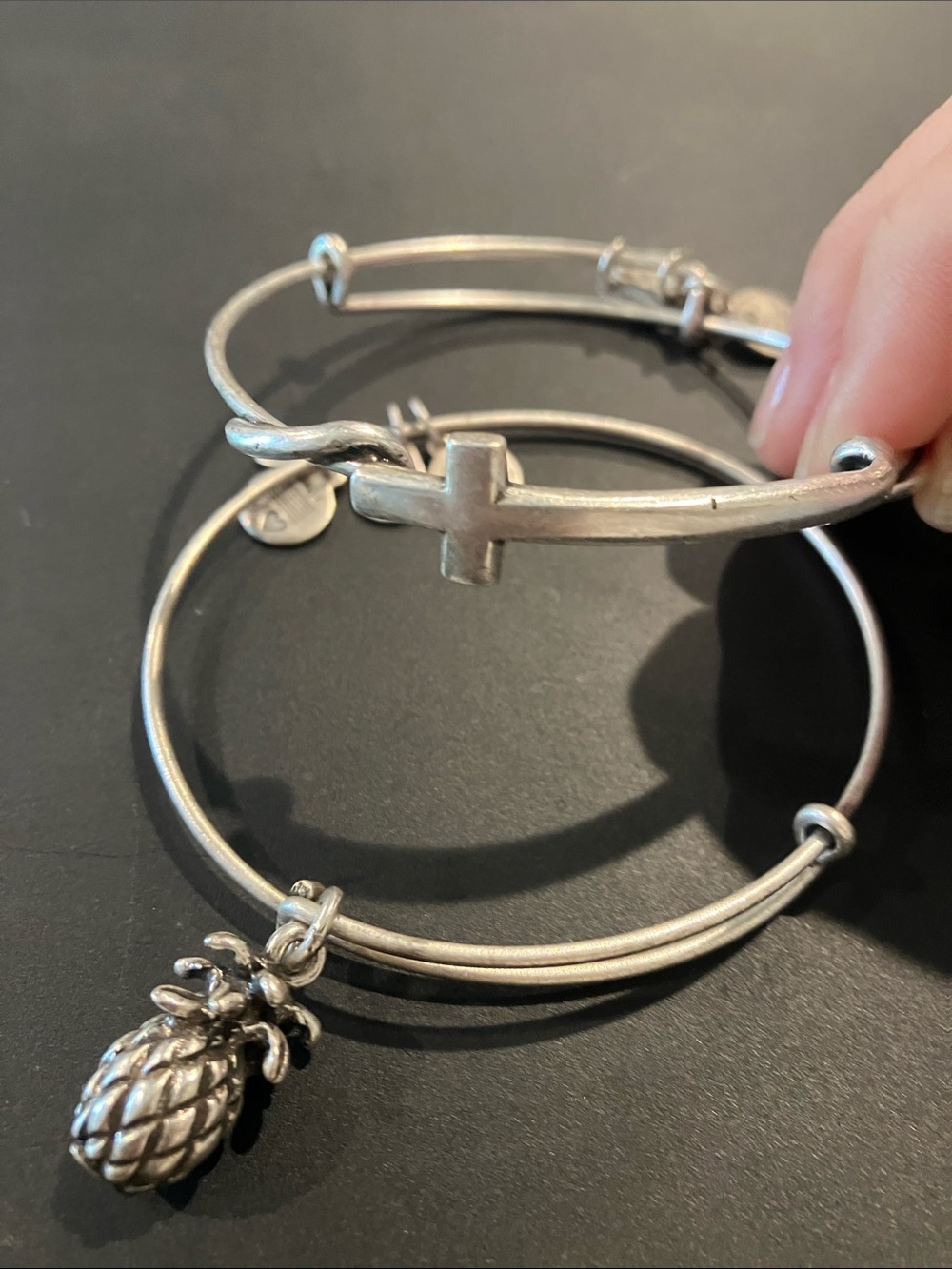Alex and Ani Pineapple Charm Bangle Bracelet and Cross Bangle Bracelet Duo